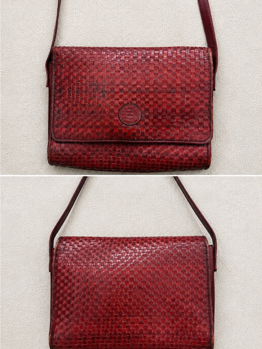 RARE Fendi Red Woven Leather Designer Crossbody Bag